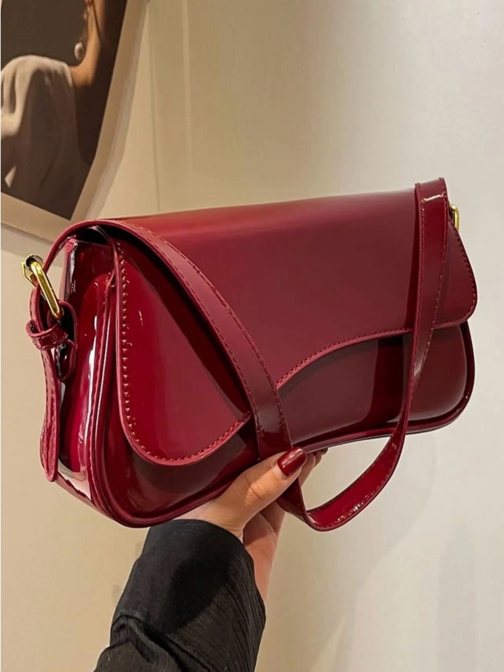 Burgundy Patent Leather Saddle Bag